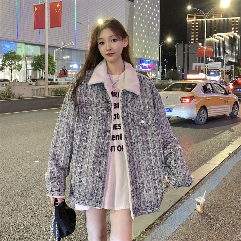 アウター ジャケット フリース 厚手 襟付き ポロカラー ボタン シングルブレスト ルーズ