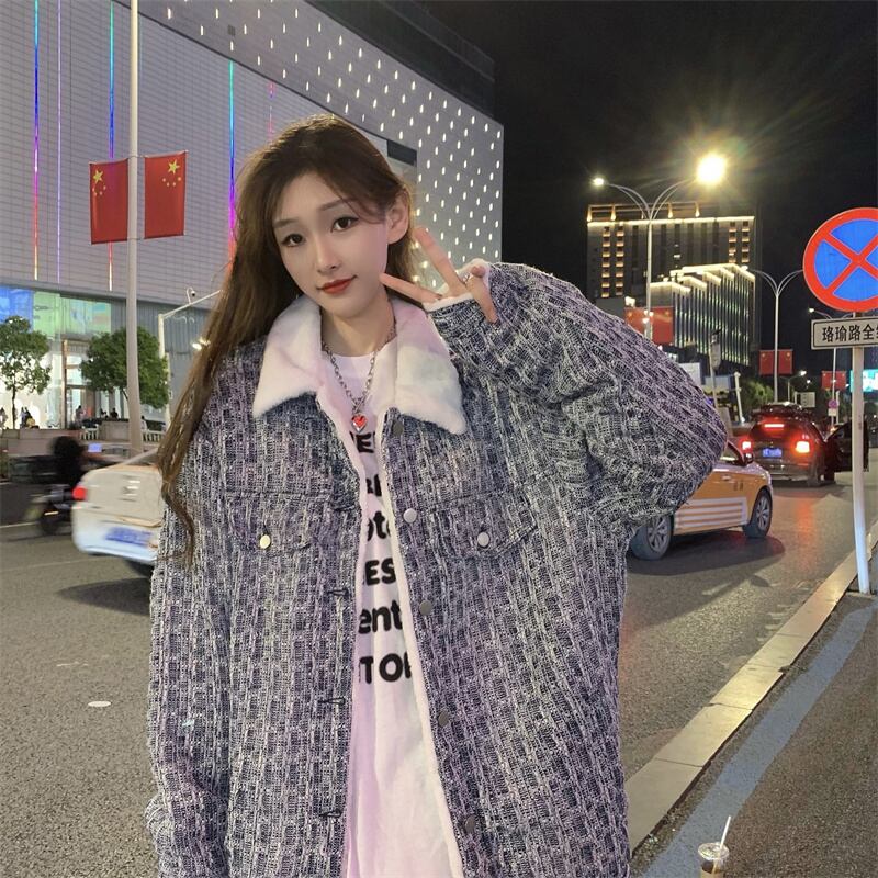 アウター ジャケット フリース 厚手 襟付き ポロカラー ボタン シングルブレスト ルーズ