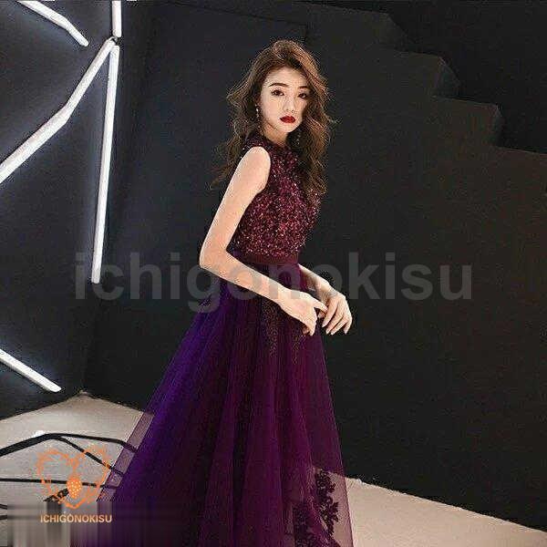 【即納】ロングドレス 演奏会 ロングドレス 母親 結婚式ワンピース ドレス 大人 ピアノ 発表会 パープル 発表会 ドレス 大人 パーティードレス 二次会