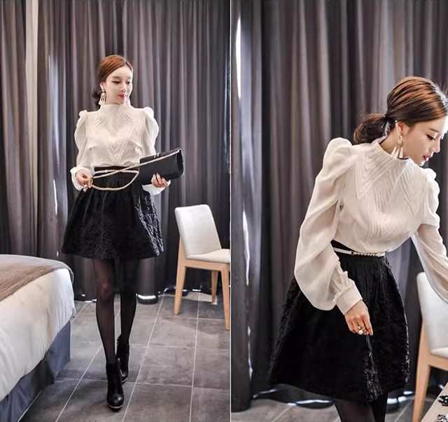 ２点で13o円OFF！【即納】ボトルネックデザインシャツ レディース カットソー 長袖 トップス 襟風デザイン 大きいサイズ 春 夏 秋 薄手 ふんわりシルエット ライン綺麗 フロント スリーブ OL