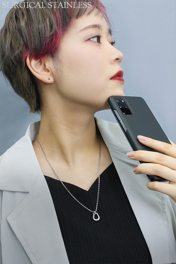 Sepia 馬蹄 シンプル ハワイアン ダイヤモンド サージカルステンレス ネックレス メンズ