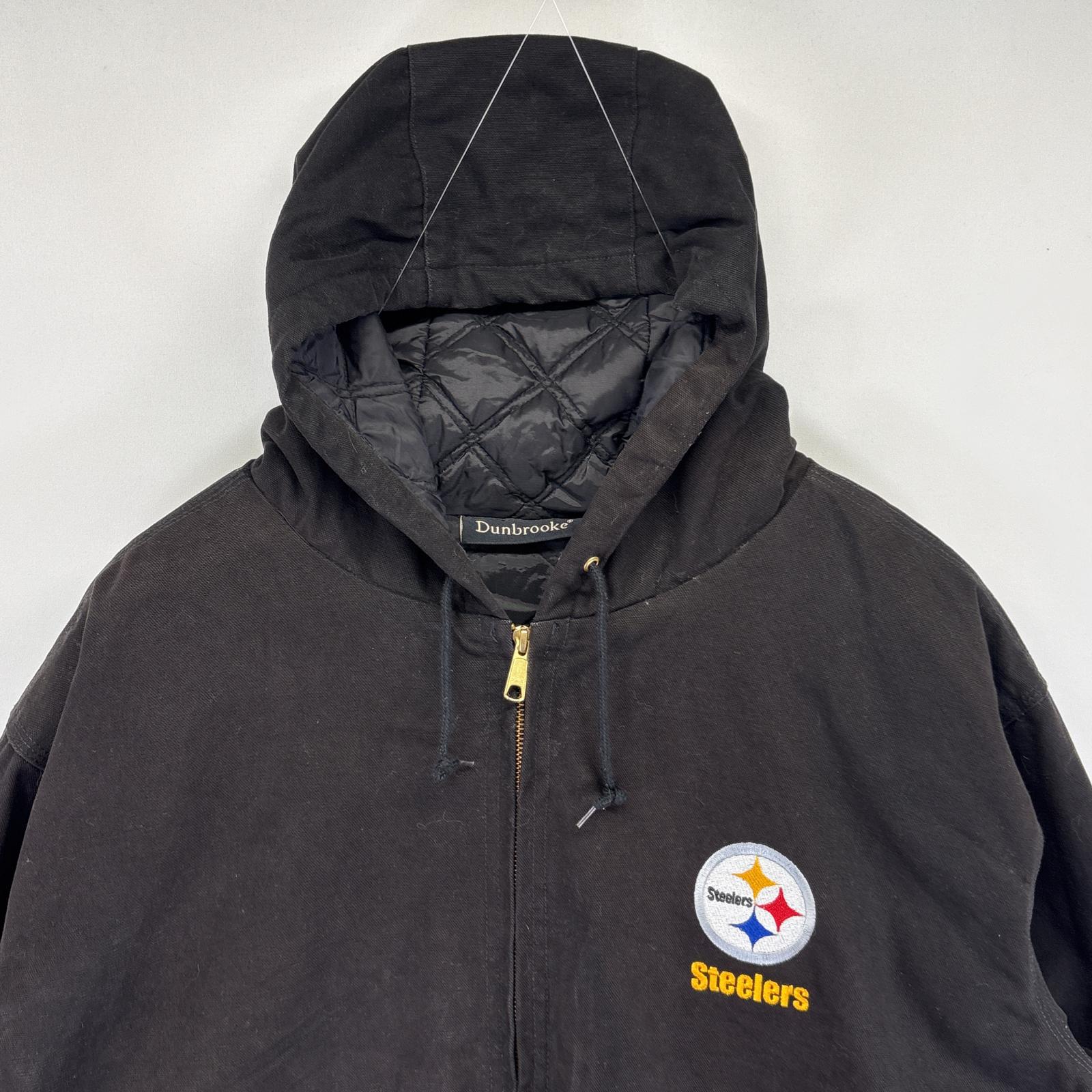 古着 Dunbrooke ワークジャケット ダック アクティブパーカータイプジャケット 大きいサイズ スティーラーズ フルジップ 2XL ブラック