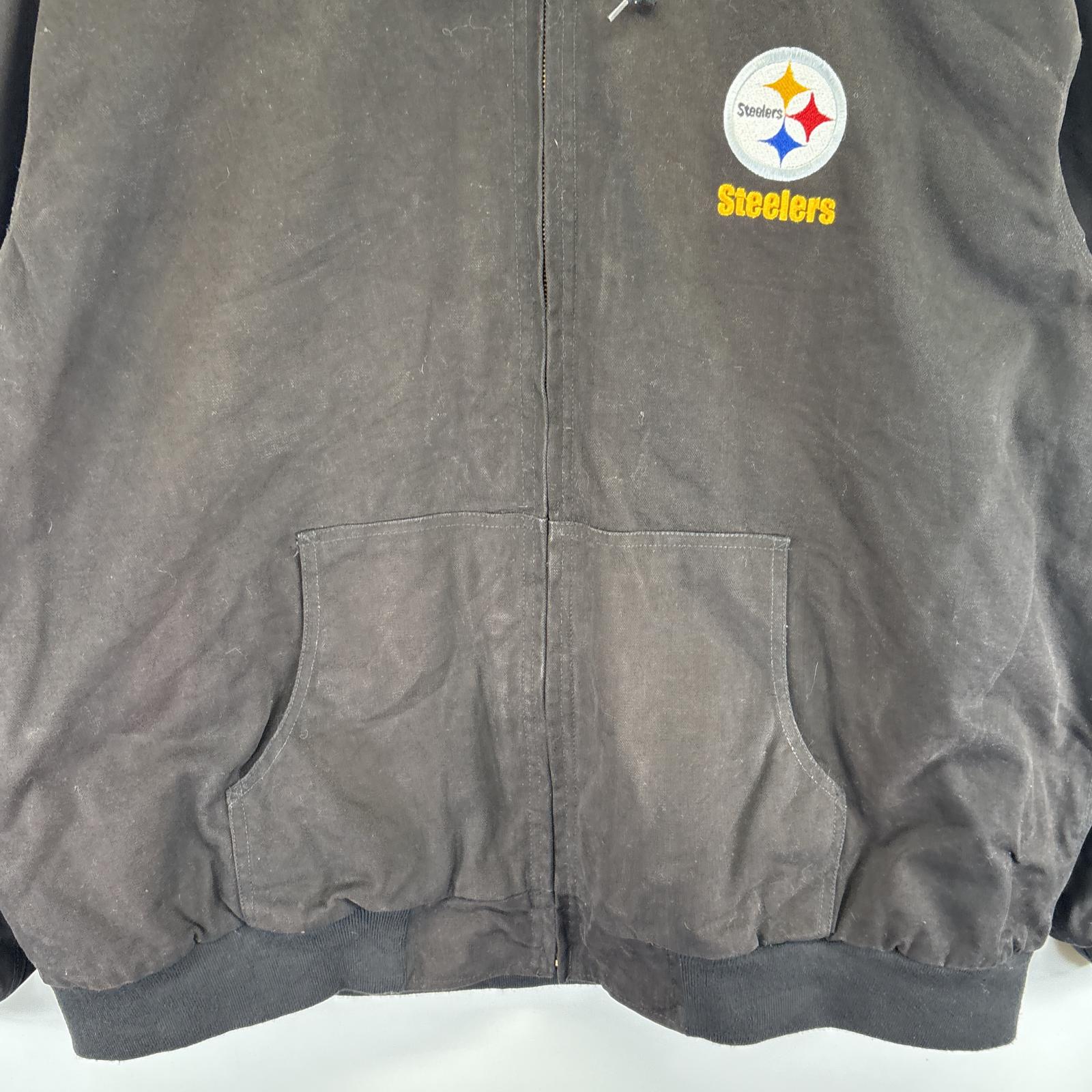 古着 Dunbrooke ワークジャケット ダック アクティブパーカータイプジャケット 大きいサイズ スティーラーズ フルジップ 2XL ブラック