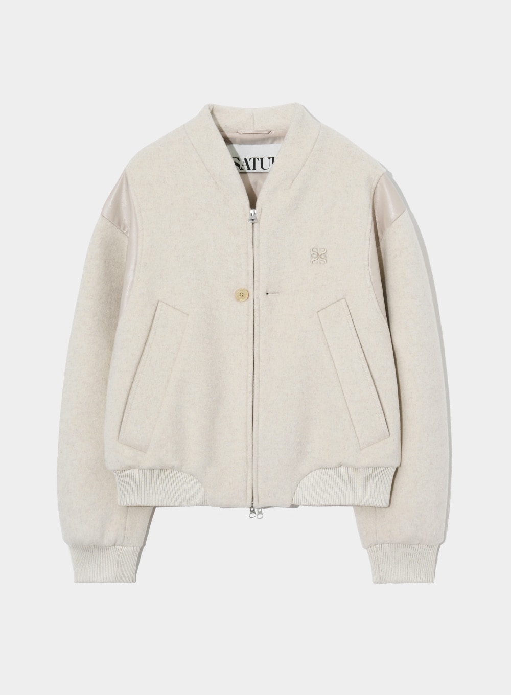 SATUR】 PERCY COLLARLESS VARSITY JACKET : PURE IVORY その他