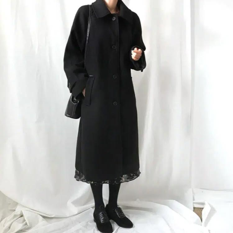 チェスターコートウール調ロングコート中綿キルト女性ウールライク裏地中綿ロング丈ウール調レディースアウター通勤通学おしゃれきれいめ秋冬ステンカラーコート