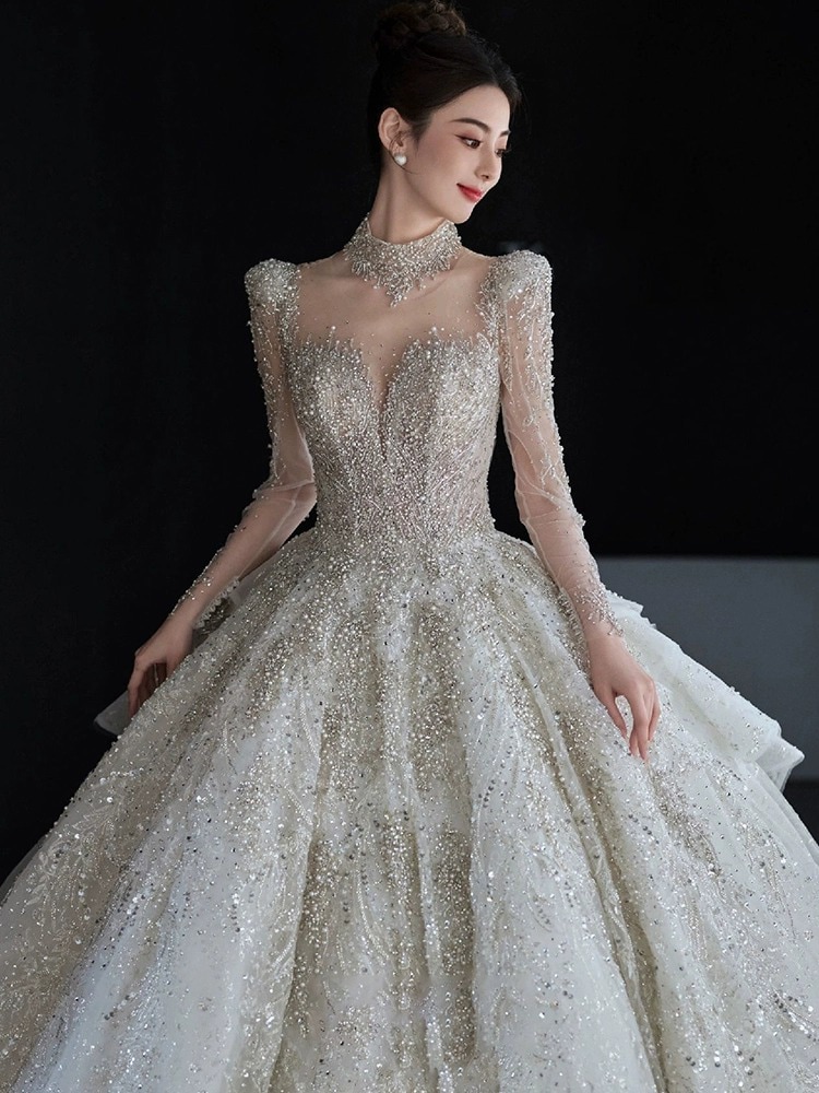 大きいサイズのウェディングドレス 2024 花嫁 春夏 レトロ プリンセス 重工 女性用 小さいドレス