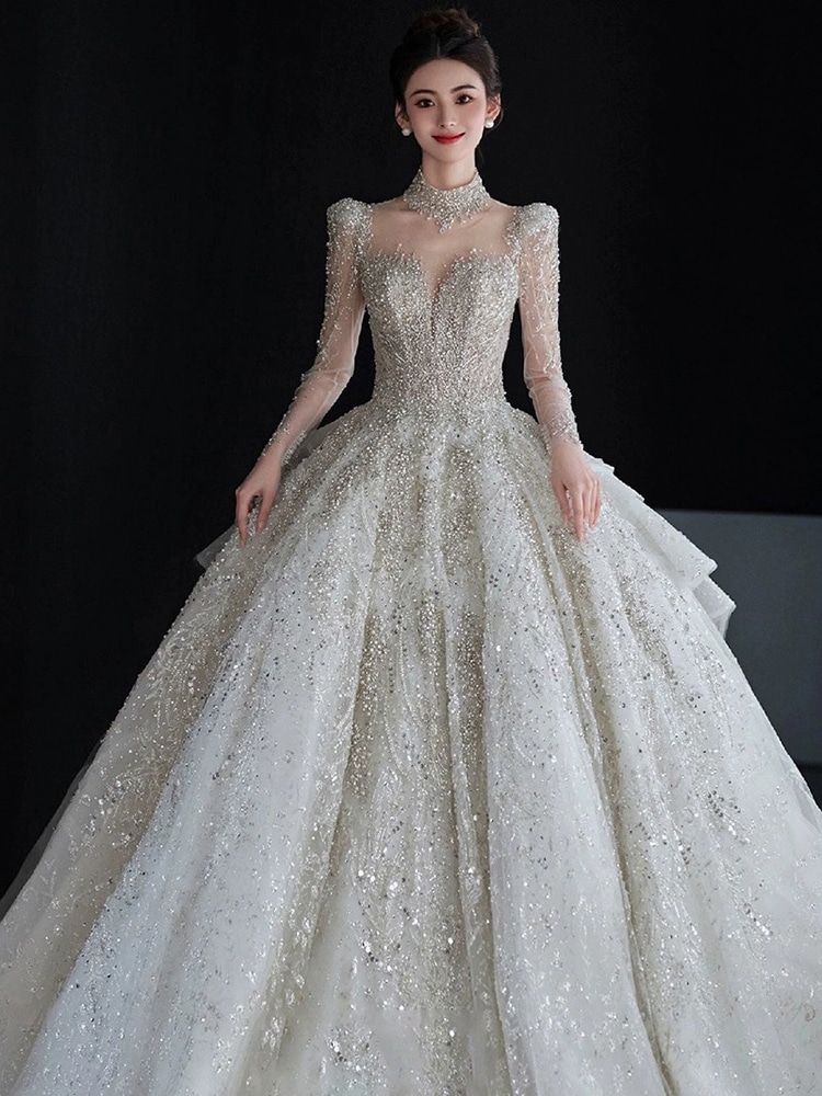 大きいサイズのウェディングドレス 2024 花嫁 春夏 レトロ プリンセス 重工 女性用 小さいドレス