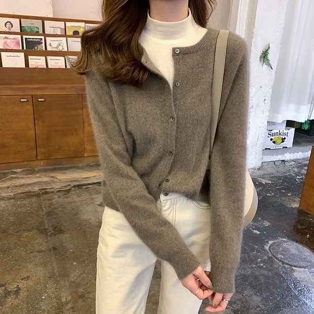 長袖ニットカーディガン レトロカーディガン カジュアルニットセーター カラーニットカーディガン トップス ニットソー セーター カーディガン 袖あり 長袖 萌袖 Uネック ラウンドネック スリム 細身