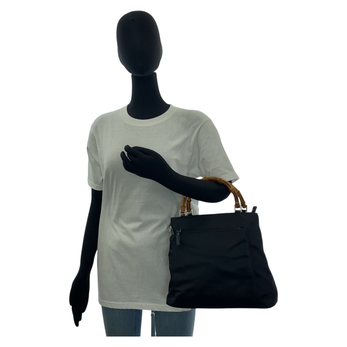 バンブー ブラック シルバー金具 ナイロン/バンブー 002 2122 ハンドバッグ レディース 407193