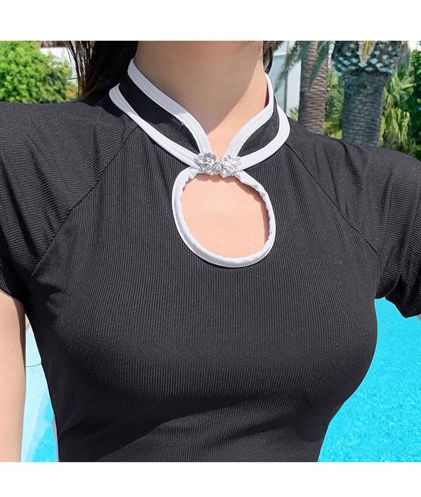 ワンピース水着 服みたいな 水着 2点セット 半袖 チャイナドレス風 ワイヤーなし パッド付 レディース 着瘦せ シンプル セクシー 写真映え 撮影用 海 夏 サマー プール リゾート かわいい 旅行