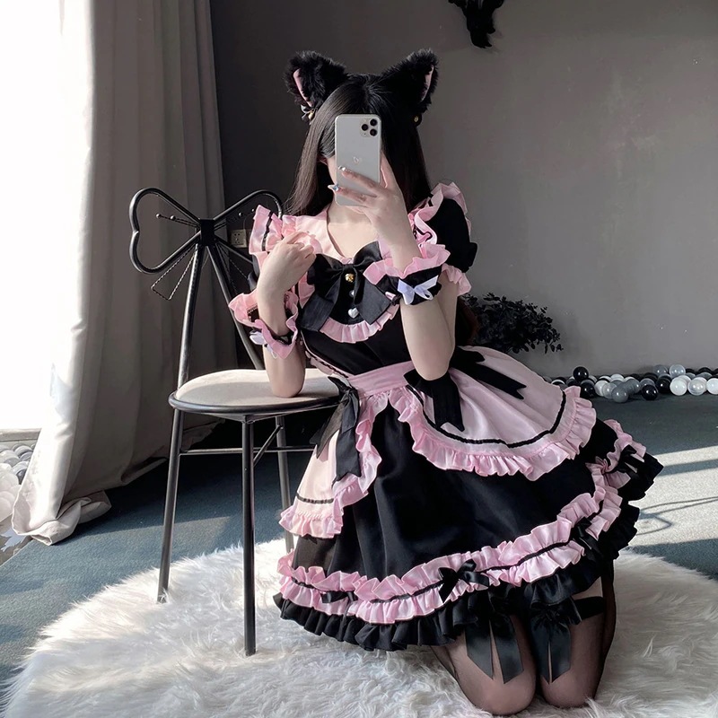 メイド服 ワンピース ショート ロング丈 プリンセススカートミニマドレーヌ 半袖 ロリータ 犬ショートギャルjskロリータキャンバスショルダー メイド服 コスプレ ハロウィン