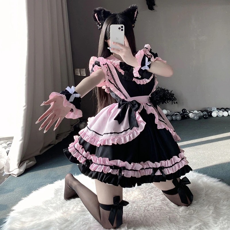メイド服 ワンピース ショート ロング丈 プリンセススカートミニマドレーヌ 半袖 ロリータ 犬ショートギャルjskロリータキャンバスショルダー メイド服 コスプレ ハロウィン