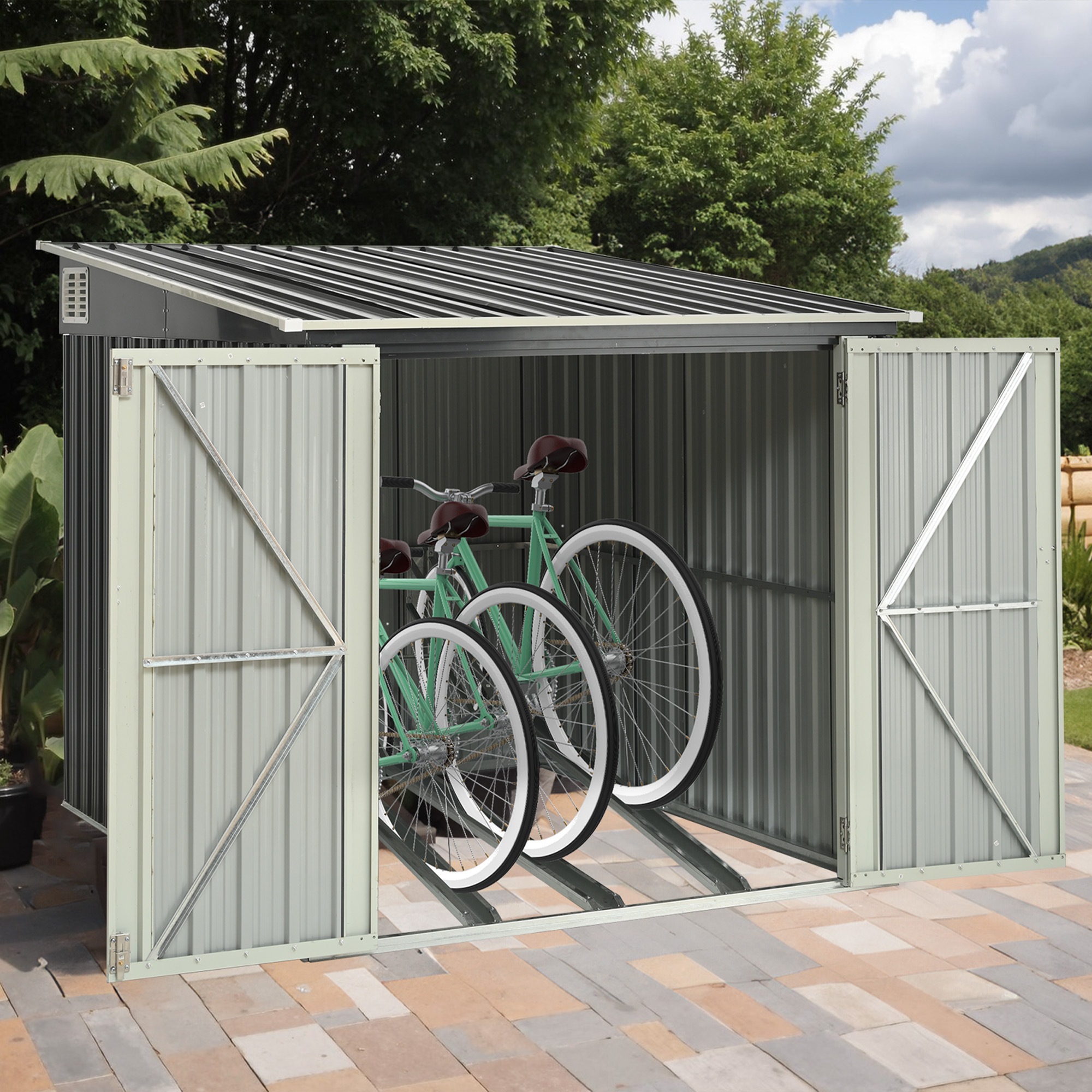 【国内出荷】【スタンド搭載】自転車倉庫 3台用 物置 屋外 スチール 施錠可能 戸外収納庫 大型 収納庫 屋外物置 防さび 防水 ドア スチール物置 屋外収納 ガーデニング 庭 新作【グレー】 【国内出荷】【スタンド搭載】自転車倉庫 3台用 物置 屋外 スチール 施錠可能 戸外収納庫 大型 収納庫 屋外物置 防さび 防水 ドア スチール物置 屋外収納 ガーデニング 庭 新作【グレー】