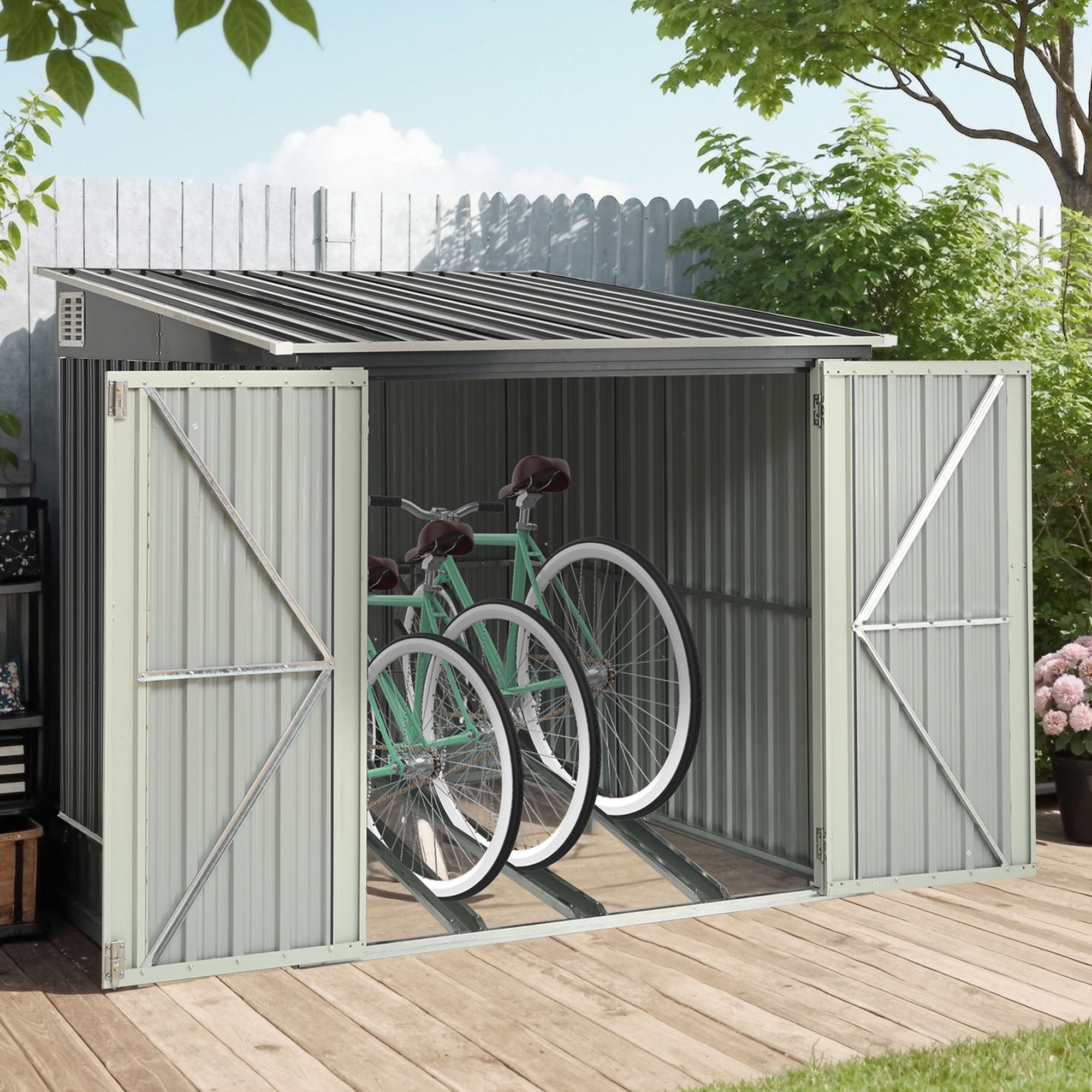 【国内出荷】【スタンド搭載】自転車倉庫 3台用 物置 屋外 スチール 施錠可能 戸外収納庫 大型 収納庫 屋外物置 防さび 防水 ドア スチール物置 屋外収納 ガーデニング 庭 新作【グレー】 【国内出荷】【スタンド搭載】自転車倉庫 3台用 物置 屋外 スチール 施錠可能 戸外収納庫 大型 収納庫 屋外物置 防さび 防水 ドア スチール物置 屋外収納 ガーデニング 庭 新作【グレー】