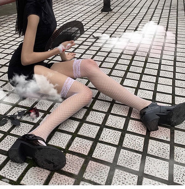 Qoo10] 膝上網タイツロングブ網タイツセクシースト