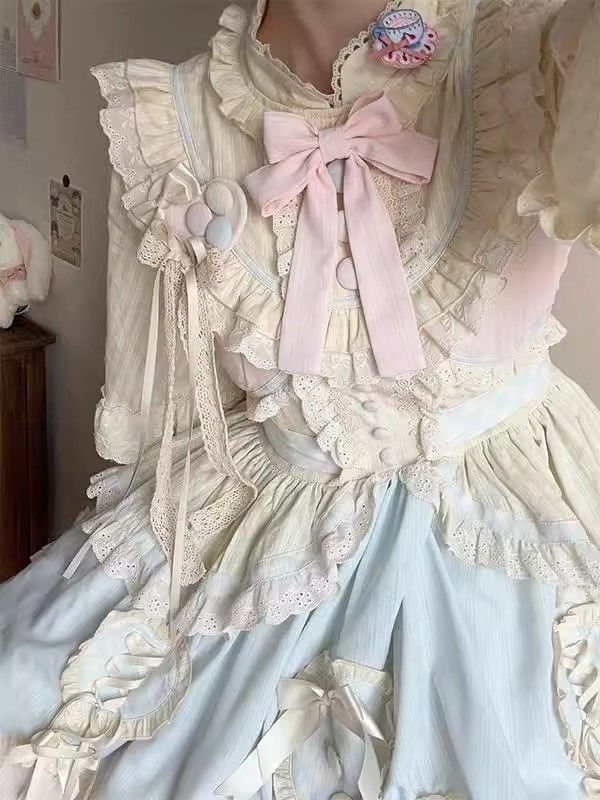 Puffyプリンセススカート秋と冬のスタイル ドーパミンブルーパウダーかわいい甘いロリータ長袖ショートドレスopワンピースドレスドレス