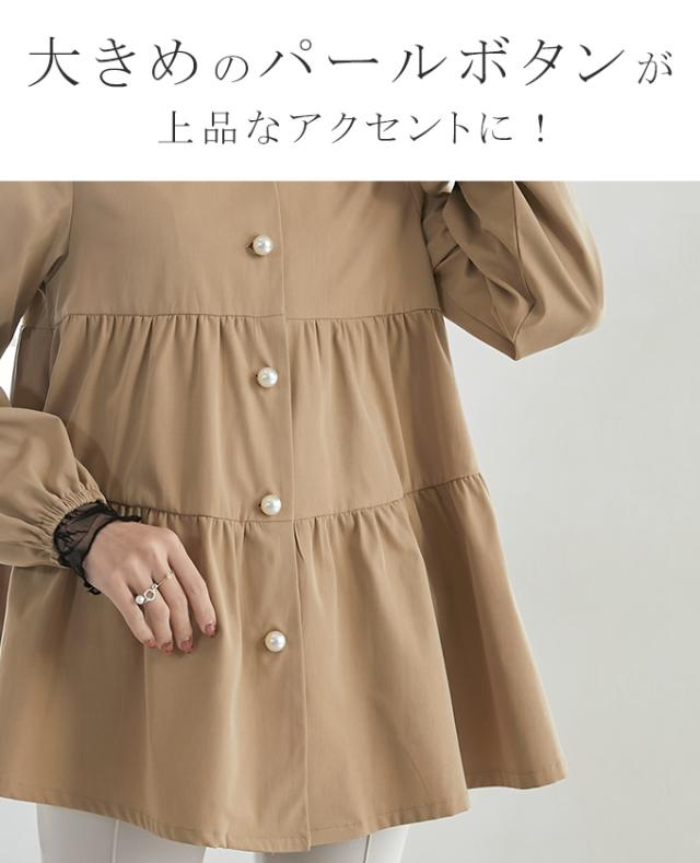 ジャケット スプリングコート アウター ノーカラー パールボタンティアードジャケット ライトアウター 裾フレア ティアード ペプラム ジャケット スプリングコート アウター ノーカラー パールボタンティアードジャケット ライトアウター 裾フレア ティアード ペプラム