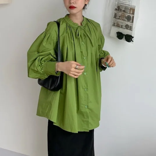 3color レディース トップス シャツブラウス シャツ ブラウス ボウタイ付き シャーリング