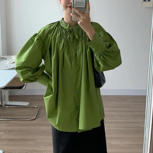 3color レディース トップス シャツブラウス シャツ ブラウス ボウタイ付き シャーリング