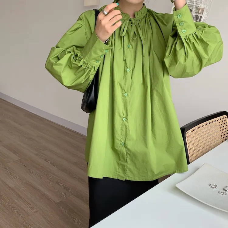 3color レディース トップス シャツブラウス シャツ ブラウス ボウタイ付き シャーリング