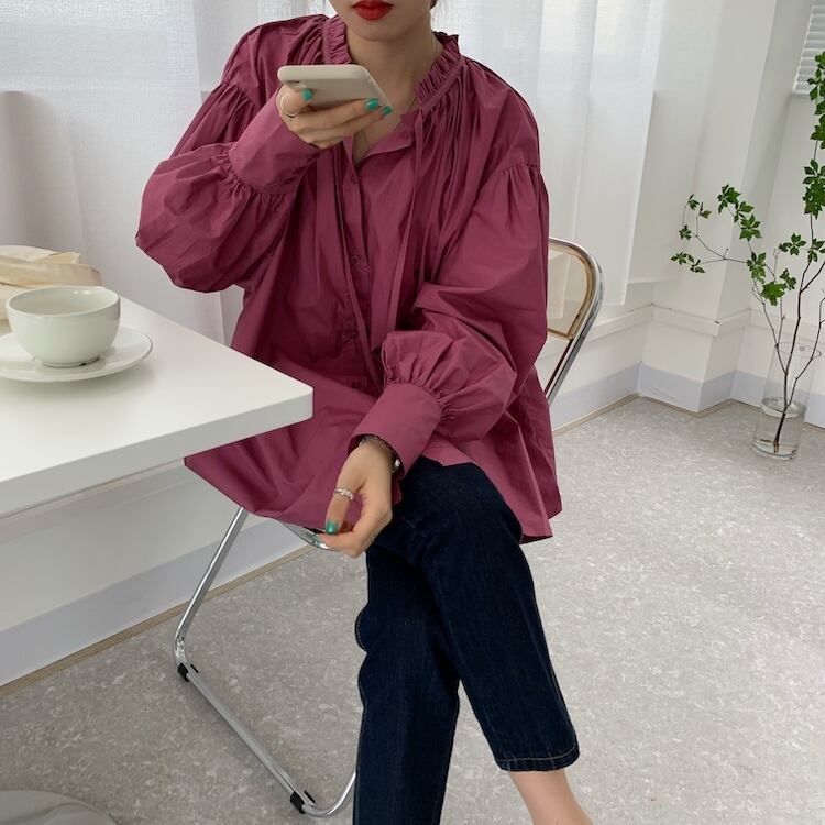 3color レディース トップス シャツブラウス シャツ ブラウス ボウタイ付き シャーリング