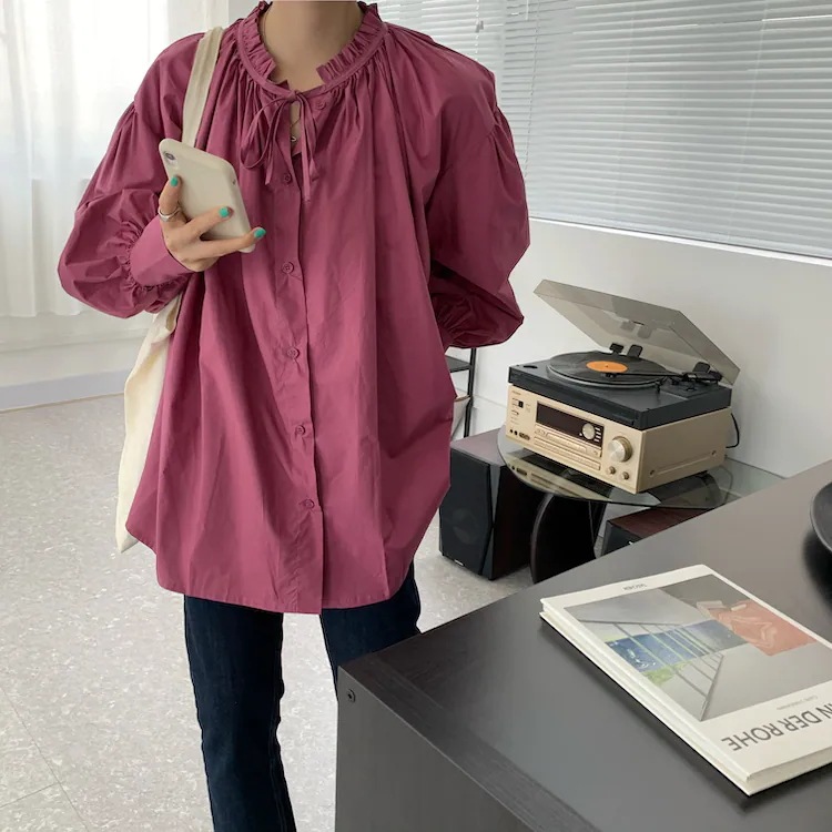 3color レディース トップス シャツブラウス シャツ ブラウス ボウタイ付き シャーリング