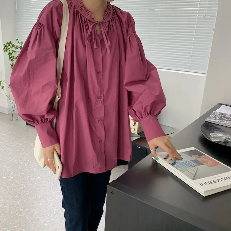 3color レディース トップス シャツブラウス シャツ ブラウス ボウタイ付き シャーリング