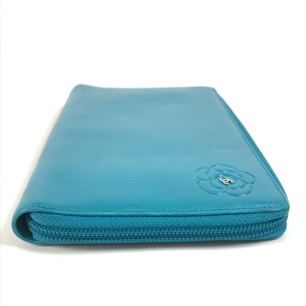 長財布 カメリア CC ココマーク ラウンドファスナー ロングウォレット レザー ブルー