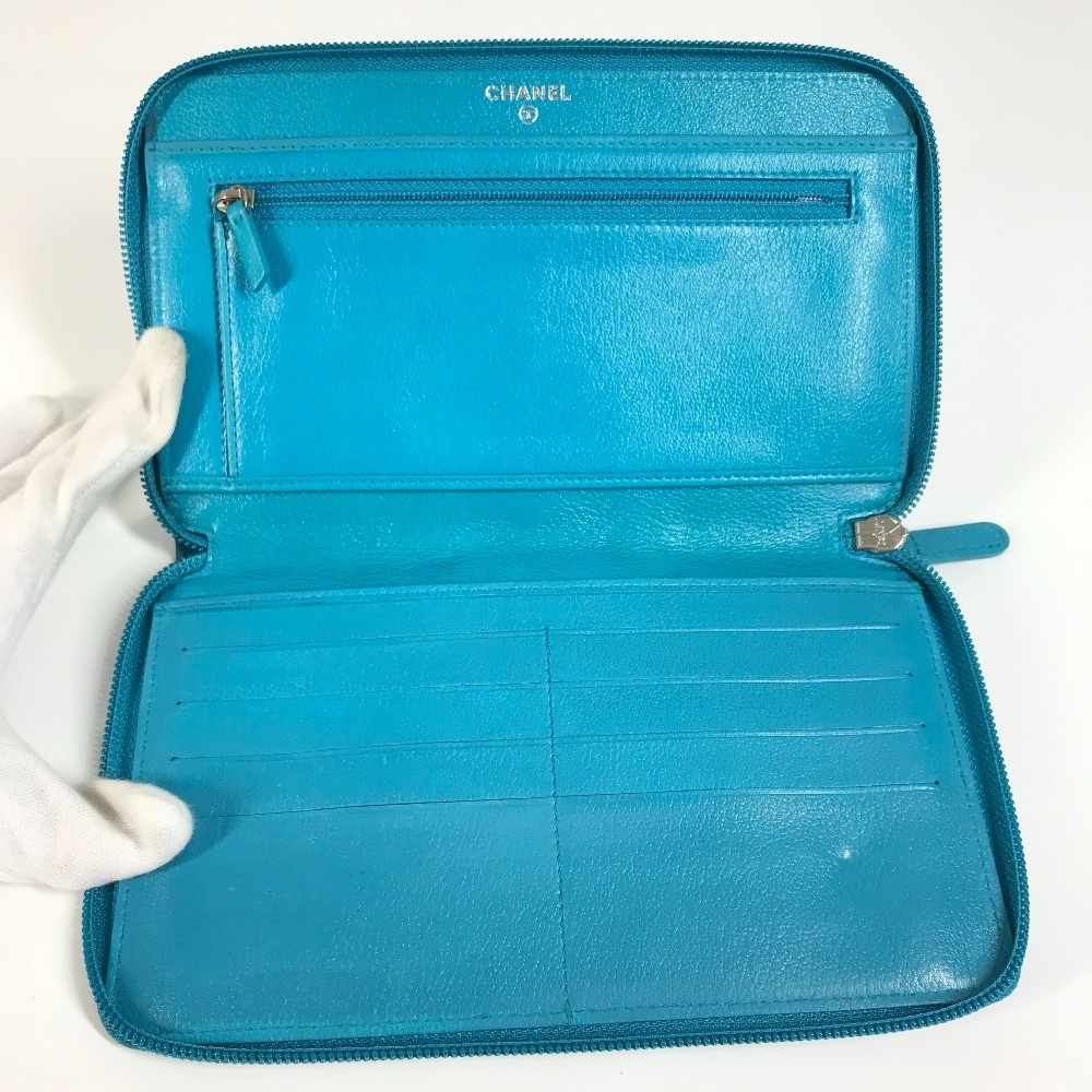 長財布 カメリア CC ココマーク ラウンドファスナー ロングウォレット レザー ブルー