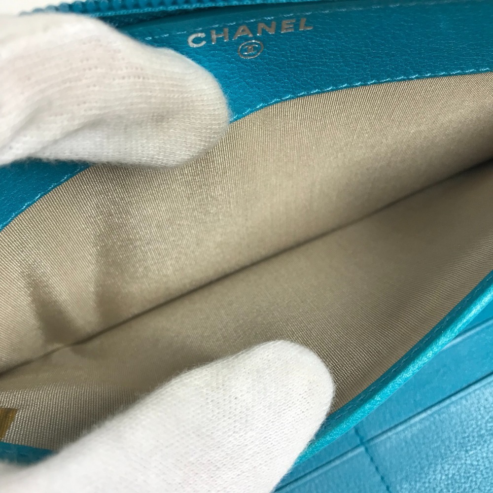 長財布 カメリア CC ココマーク ラウンドファスナー ロングウォレット レザー ブルー