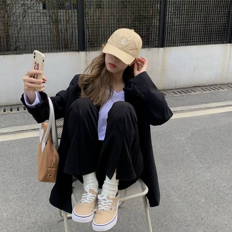 レディース パンツ スリット入り センタースリットフレアーパンツ フロントスリットイージーパンツ ストレートパンツ ボトムス ワイドパンツ ウエストゴム スリム きちんと感 ハイウエスト 黒 ブラック