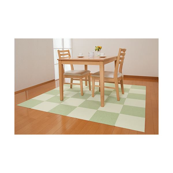 （まとめ） サンコーおくだけ吸着 バリアフリータイルマット 2色組 ライトグリーン／アイボリー KH-19 1パック（8枚） [x3セット]