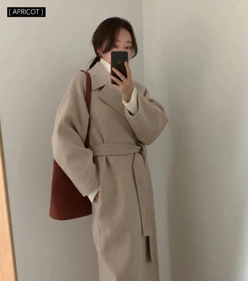 【人気商品】冬アウター ベルト付きゆるロングチェスターコート ても厚い 韓国ファッション/パーカー