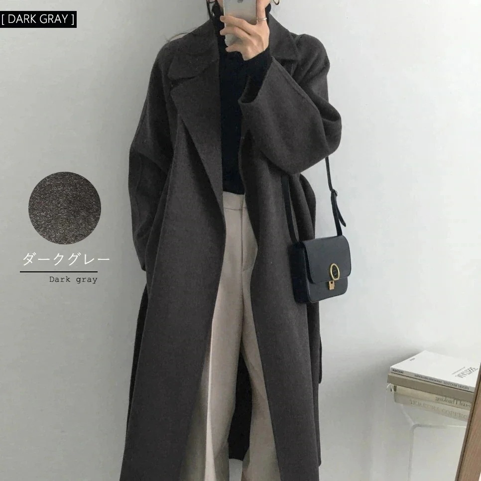 【人気商品】冬アウター ベルト付きゆるロングチェスターコート ても厚い 韓国ファッション/パーカー