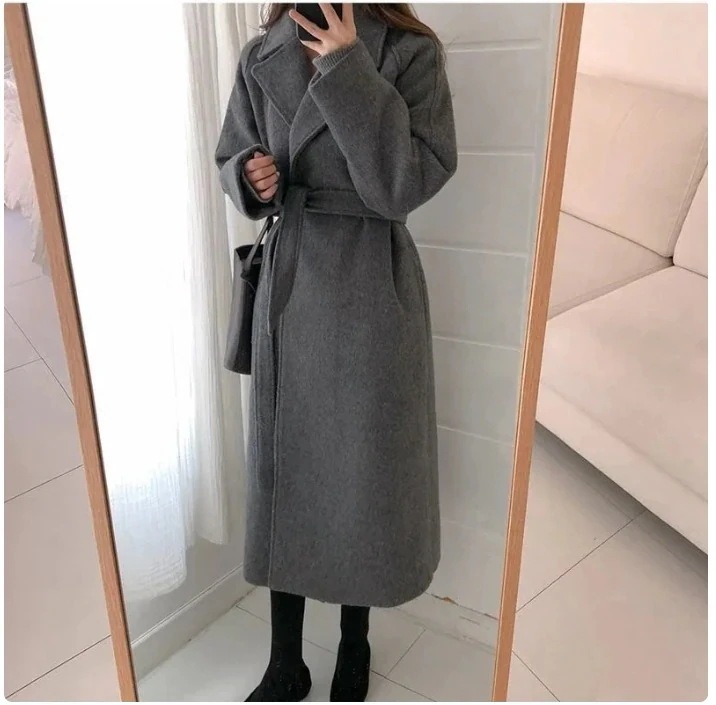 【人気商品】冬アウター ベルト付きゆるロングチェスターコート ても厚い 韓国ファッション/パーカー