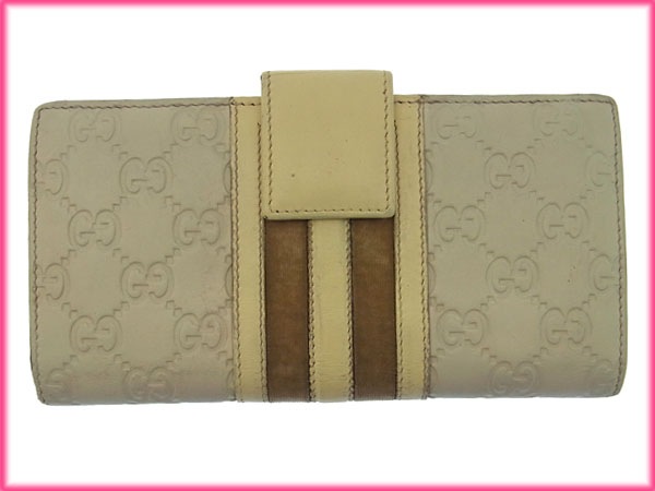 長財布 /Wホック/二つ折り グッチシマ /トレジャー/ベロアライン ライトグレー ゴールド系 中古