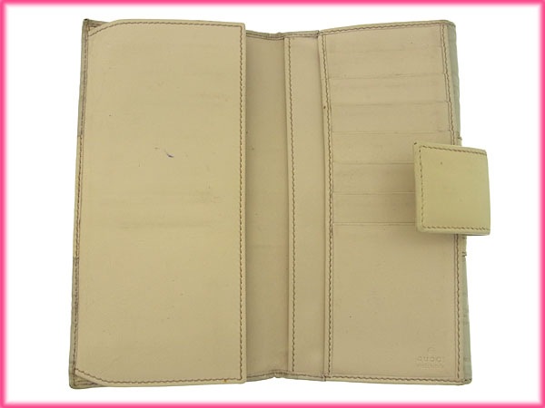 長財布 /Wホック/二つ折り グッチシマ /トレジャー/ベロアライン ライトグレー ゴールド系 中古