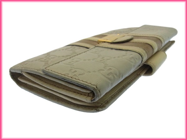 長財布 /Wホック/二つ折り グッチシマ /トレジャー/ベロアライン ライトグレー ゴールド系 中古