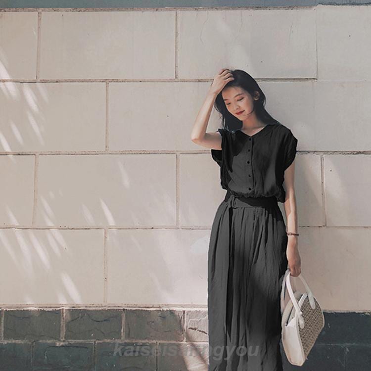 シフォンワンピース ロング丈 ワンピース 半袖 ベルト付き ワンピ 夏 レディース