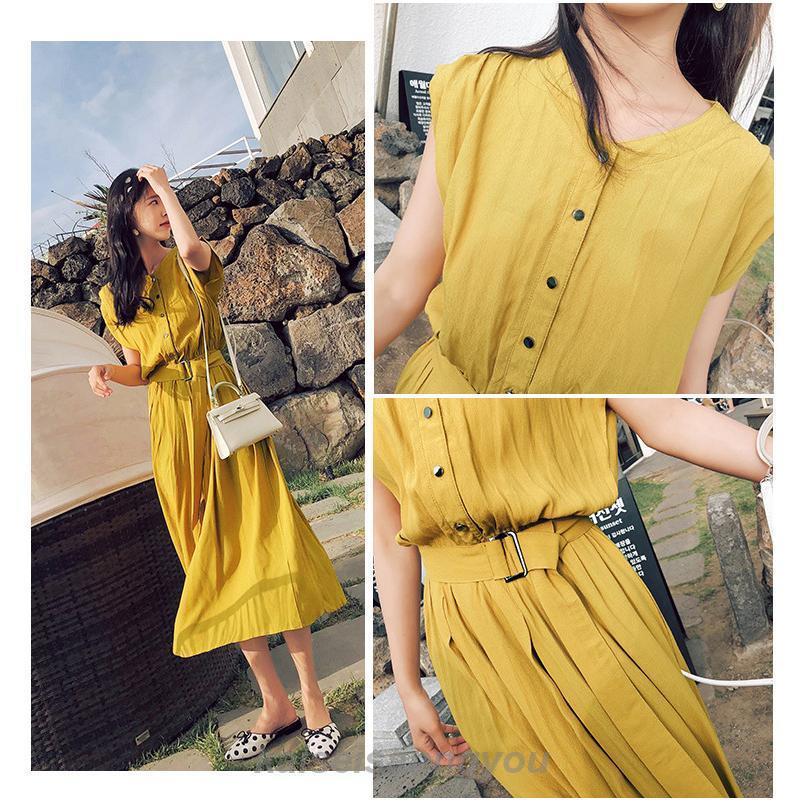 シフォンワンピース ロング丈 ワンピース 半袖 ベルト付き ワンピ 夏 レディース