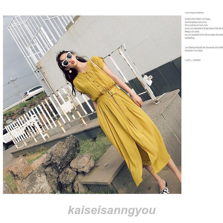 シフォンワンピース ロング丈 ワンピース 半袖 ベルト付き ワンピ 夏 レディース