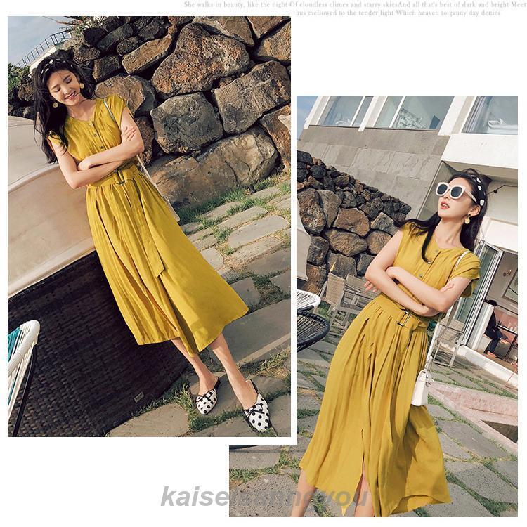 シフォンワンピース ロング丈 ワンピース 半袖 ベルト付き ワンピ 夏 レディース