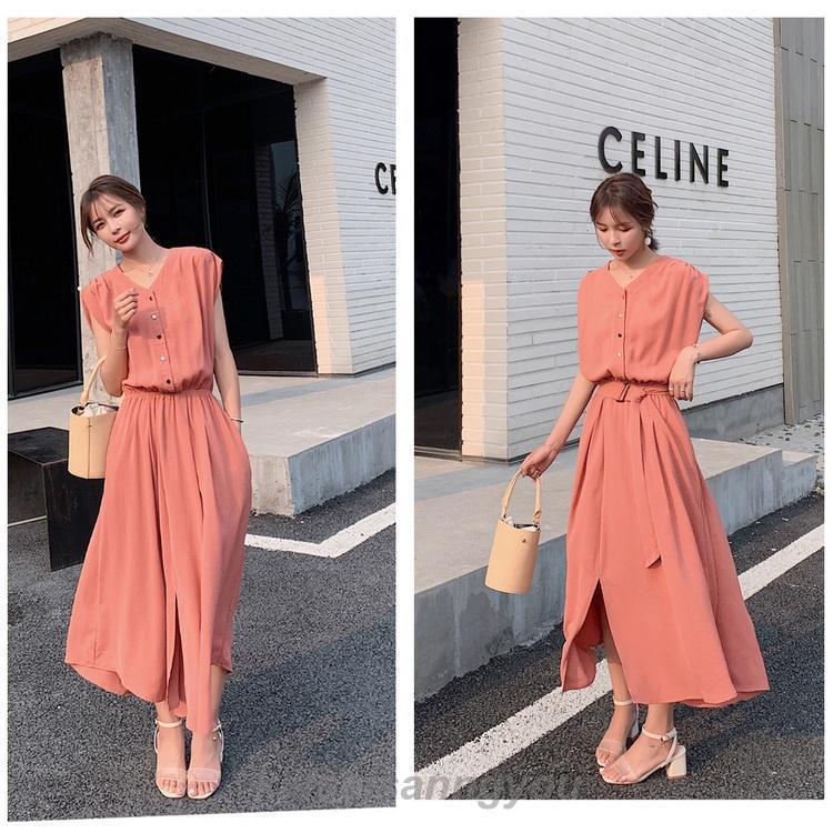 シフォンワンピース ロング丈 ワンピース 半袖 ベルト付き ワンピ 夏 レディース