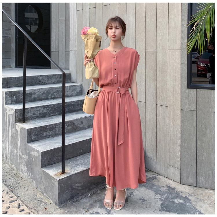 シフォンワンピース ロング丈 ワンピース 半袖 ベルト付き ワンピ 夏 レディース