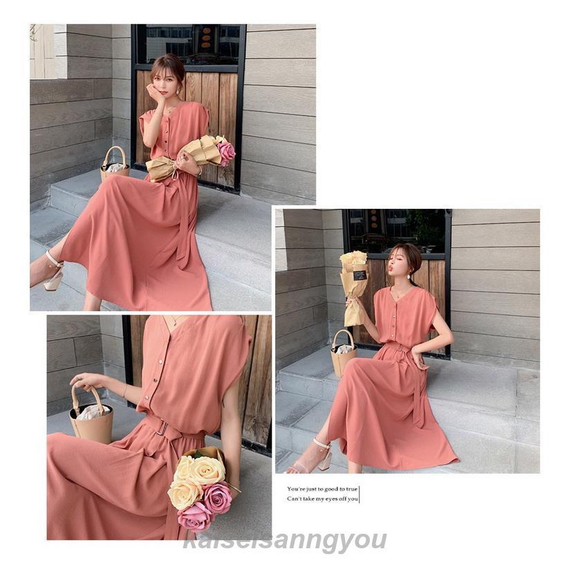 シフォンワンピース ロング丈 ワンピース 半袖 ベルト付き ワンピ 夏 レディース