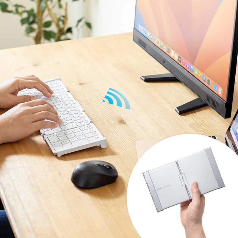 サンワサプライ　キーボード 折りたたみ(Android/iPadOS/iOS/Mac/Windows11対応) ［有線・ワイヤレス /Bluetooth・USB］ ホワイト　SKB-BT35W