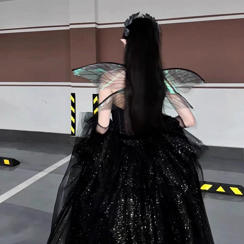 ブラックイブニングドレス成人式宴会芸術試験ホストブフォレストドレス