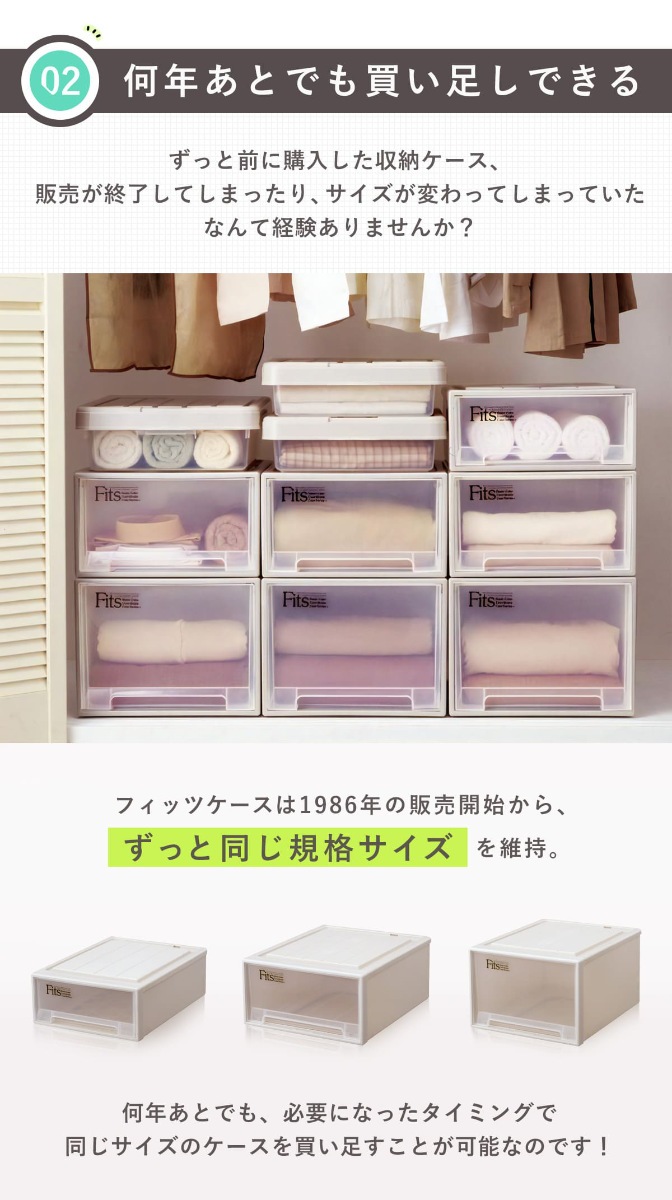 収納ケース Fits フィッツケース スリムL 2個セット フィッツ MONO ホワイト 収納 引き出し 衣装ケース 押入れ収納 積み重ね 幅44 奥行74 高さ18 天馬 日本製