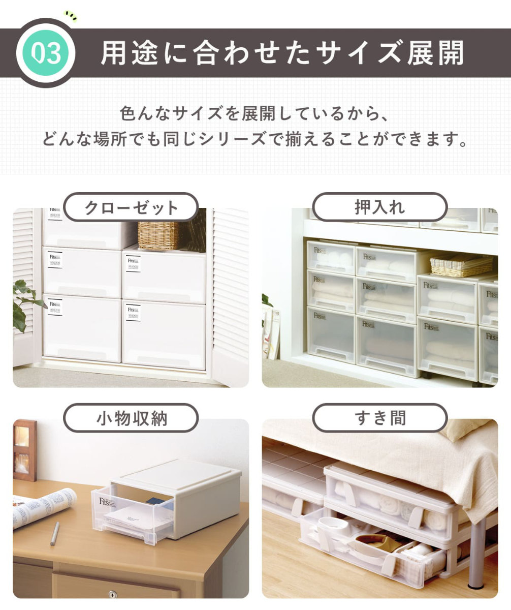 収納ケース Fits フィッツケース スリムL 2個セット フィッツ MONO ホワイト 収納 引き出し 衣装ケース 押入れ収納 積み重ね 幅44 奥行74 高さ18 天馬 日本製