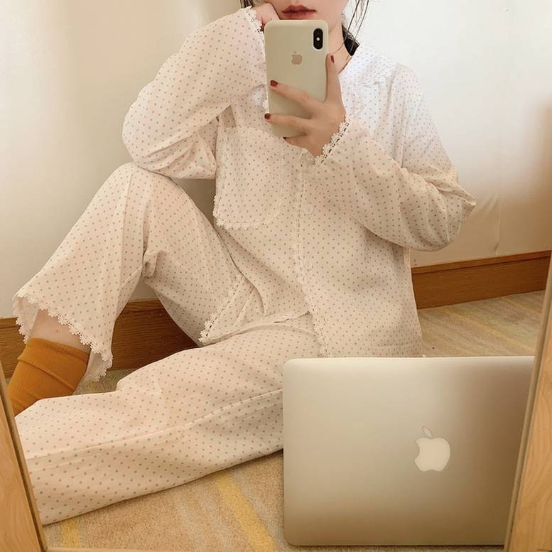 レディース レース使いパジャマ ドット柄 エレガント 大人 パンツ セットアップ ルームウェア 部屋 レディース レース使いパジャマ ドット柄 エレガント 大人 パンツ セットアップ ルームウェア 部屋